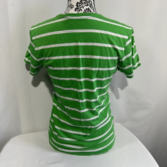 Ralph Lauren Sport Shirt Women's Sz  Medium White Green Stripe Pink Pony Tee - Picture 3 of 7